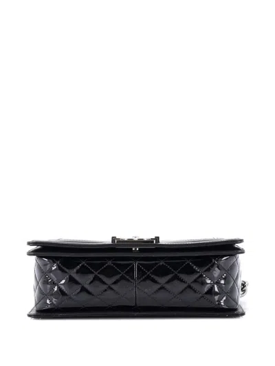 Pre-owned Chanel Boy Flap Bag Chevron Patent Old Medium Shoulder Bag In Black
