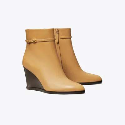 Tory Burch Double T Buckle Wedge Boot In Brown