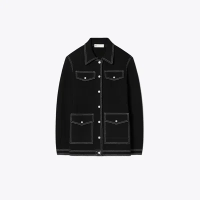 Tory Burch Topstitch Wool Jacket In Black