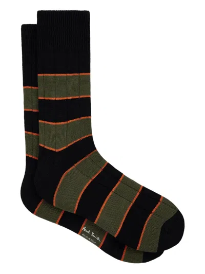 Paul Smith Striped Cotton Socks In Black
