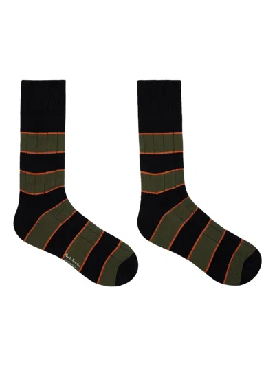 Paul Smith Striped Cotton Socks In Black