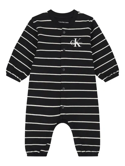 Calvin Klein Striped-pattern Romper In Black