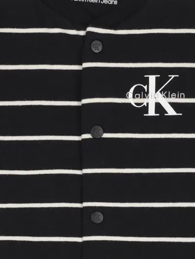 Calvin Klein Striped-pattern Romper In Black