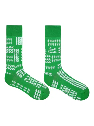 Paul Smith Leaf-intarsia Socks In Green