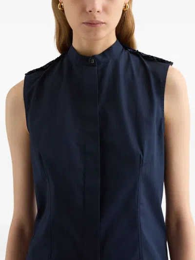 Jil Sander Ruffled Collarless Shirt In Blue