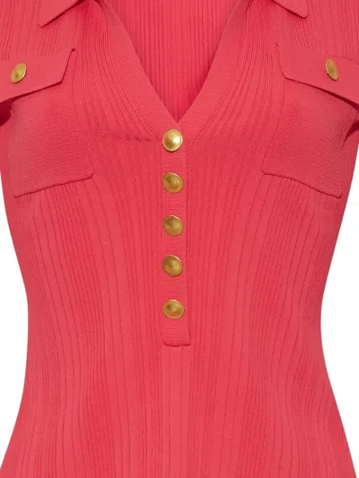 Cara Cara Belleport Ribbed Buttoned Top In Red