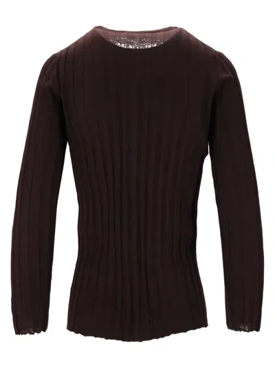 La Rose Ribbed Button Cardigan In Brown