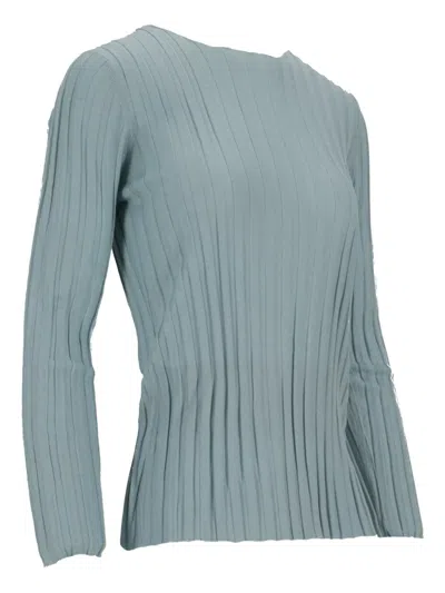La Rose Ribbed Crew-neck Top In Blue