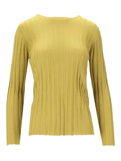 La Rose Ribbed Crew-neck Sweater In Yellow