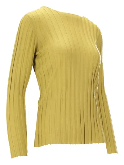La Rose Ribbed Crew-neck Sweater In Yellow