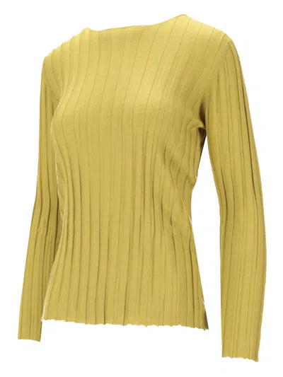 La Rose Ribbed Crew-neck Sweater In Yellow
