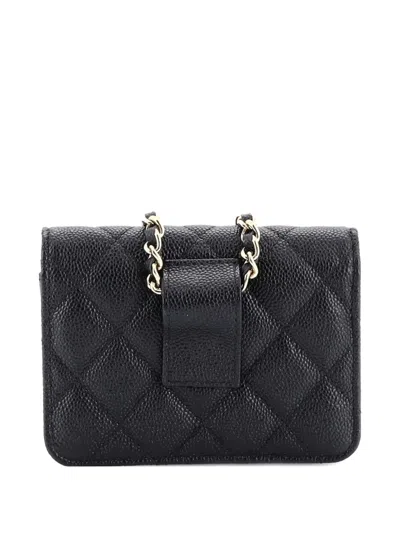 Pre-owned Chanel Cc Bow Belt Bag Quilted Caviar Mini Crossbody Bag In Black
