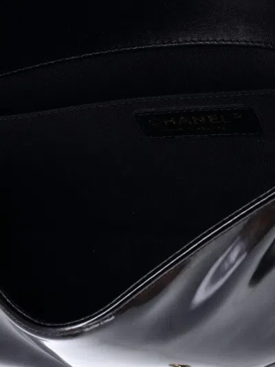 Pre-owned Chanel Boy Flap Bag Quilted Iridescent Glazed Calfskin Old Medium Shoulder Bag In Black