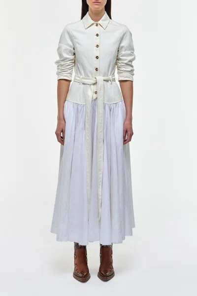 Gabriela Hearst Delyth Shirtdress In White Recycled Cotton Denim & Linen In White