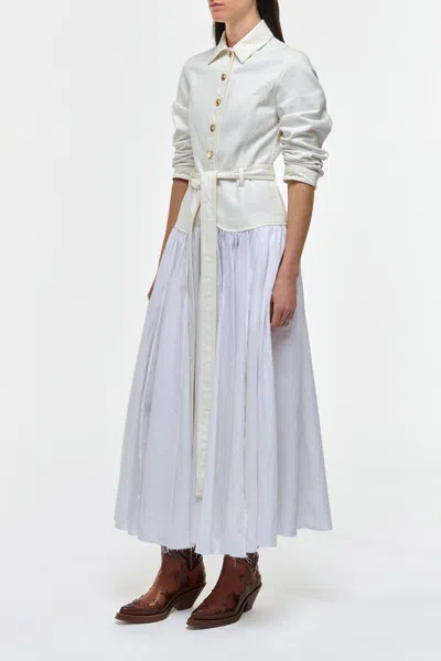 Gabriela Hearst Delyth Shirtdress In White Recycled Cotton Denim & Linen In White