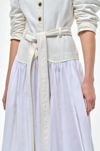 Gabriela Hearst Delyth Shirtdress In White Recycled Cotton Denim & Linen In White