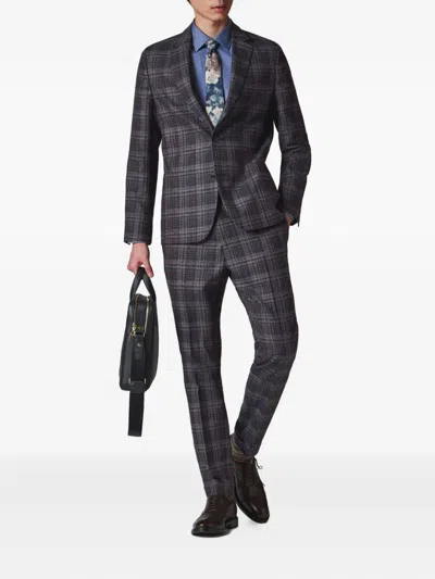 Paul Smith Brown And Navy Check Silk-wool Drawstring Trousers In Brown