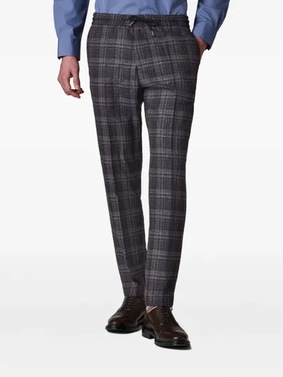 Paul Smith Brown And Navy Check Silk-wool Drawstring Trousers In Brown