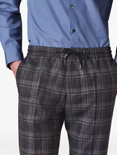 Paul Smith Brown And Navy Check Silk-wool Drawstring Trousers In Brown