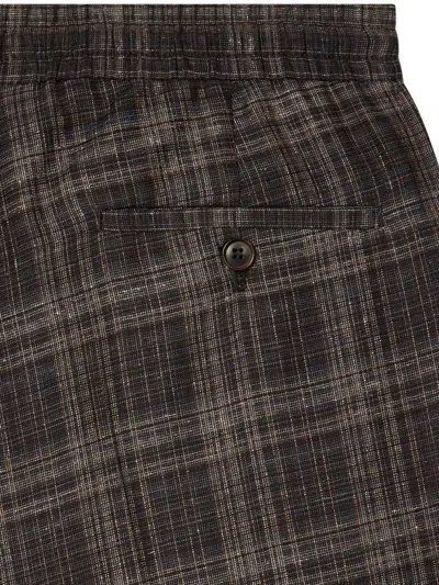 Paul Smith Brown And Navy Check Silk-wool Drawstring Trousers In Brown