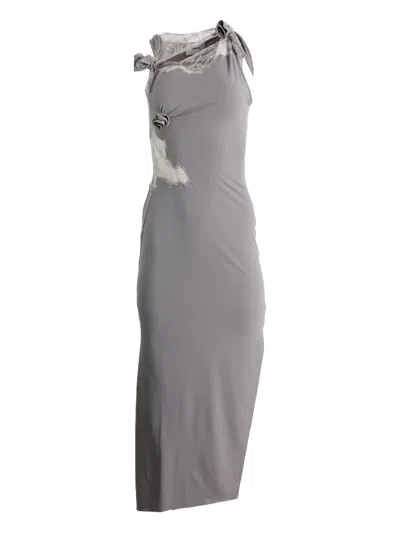 Coperni Lace-detail Midi Dress In Gray
