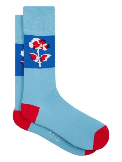 Paul Smith Flower-print Socks In Blue