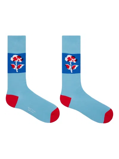 Paul Smith Flower-print Socks In Blue