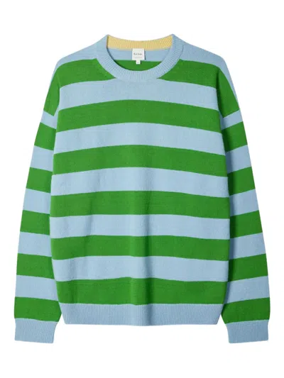 Paul Smith Lambswool Blue And Green Stripe Crew Neck Sweater In Multi