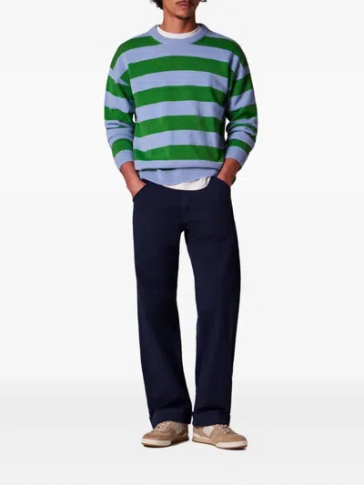 Paul Smith Lambswool Blue And Green Stripe Crew Neck Sweater In Multi