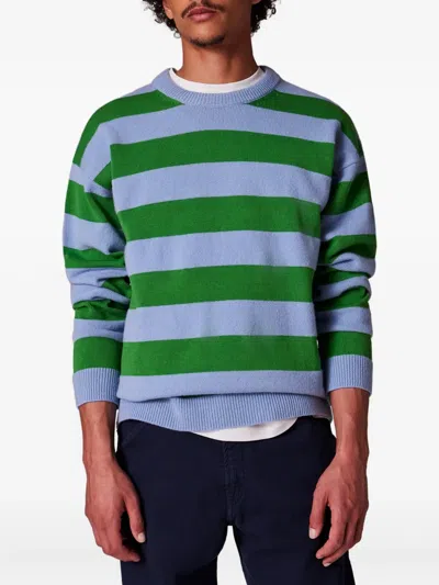Paul Smith Lambswool Blue And Green Stripe Crew Neck Sweater In Multi