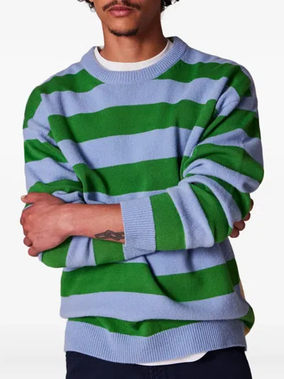 Paul Smith Lambswool Blue And Green Stripe Crew Neck Sweater In Multi
