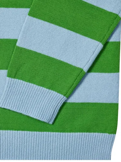 Paul Smith Lambswool Blue And Green Stripe Crew Neck Sweater In Multi