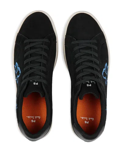 Ps By Paul Smith Black Suede 'rex' Embroidery Trainers In Black