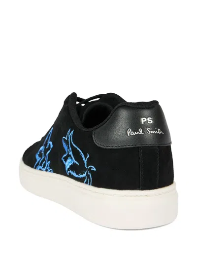 Ps By Paul Smith Black Suede 'rex' Embroidery Trainers In Black