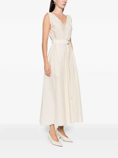 Brunello Cucinelli Belted V-neck Midi Dress In Neutral