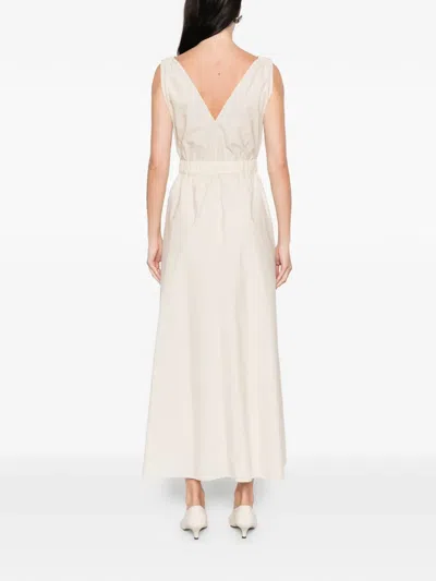 Brunello Cucinelli Belted V-neck Midi Dress In Neutral
