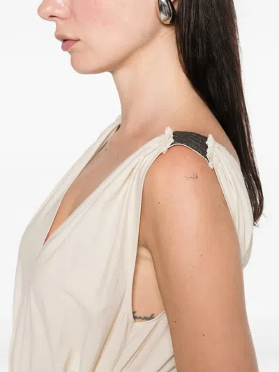 Brunello Cucinelli Belted V-neck Midi Dress In Neutral