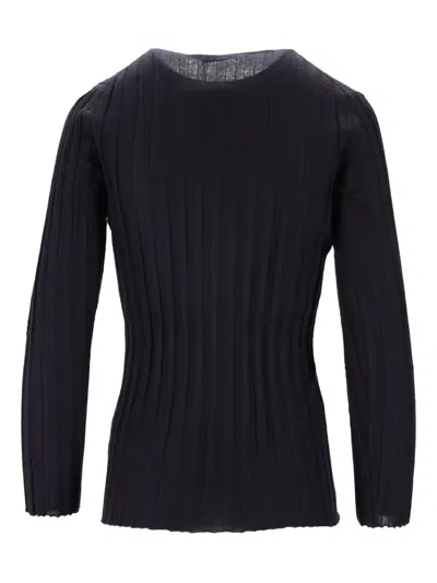 La Rose Ribbed Girocollo Top In Black
