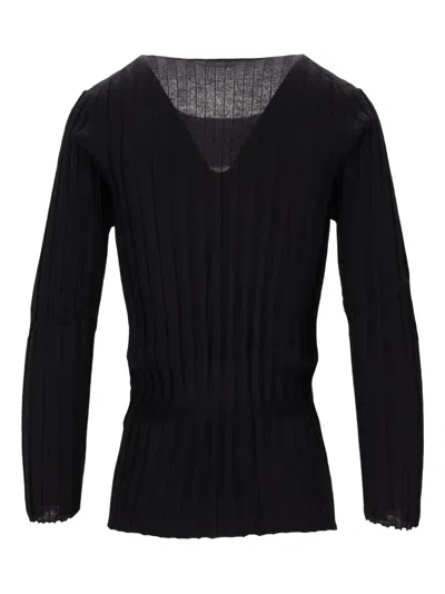 La Rose Ribbed Long-sleeve Sweater In Black