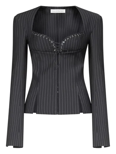 Ludovic De Saint Sernin Rebecca Pinstripe Lace-up Jacket In Black
