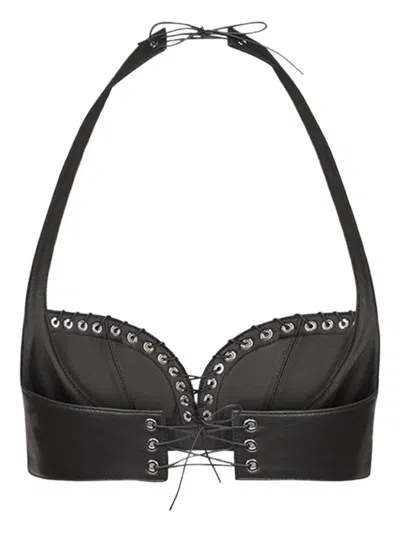 Ludovic De Saint Sernin Robin Eyelet Leather Top In Black