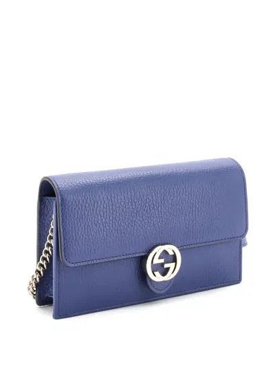 Pre-owned Gucci Interlocking Wallet On Chain Leather Crossbody Bag In Blue
