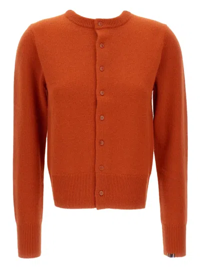 Extreme Cashmere Crew-neck Ribbed Cardigan In Orange