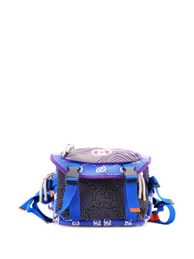 Pre-owned Gucci Buckle Flap Chest Strap Gg Fabric With Rubber Backpack In Multi