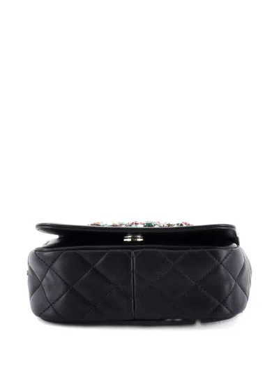 Pre-owned Chanel Giant Crystal Cc Flap Bag Lambskin Mini Crossbody Bag In Black
