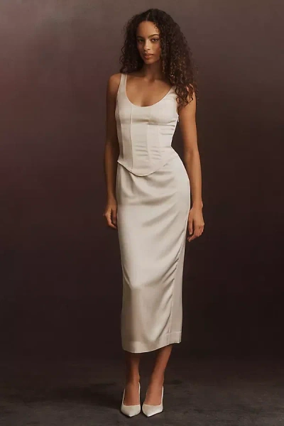 Reformation Elina Sleeveless Corset Satin Midi Dress In White