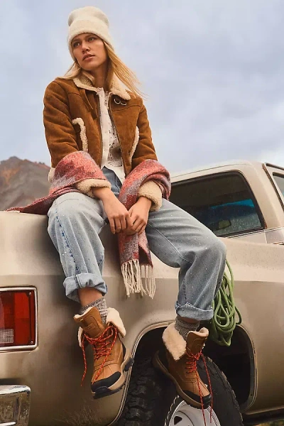 Mother The On Thin Ice Faux Suede Faux Shearling Trim Jacket In Brown