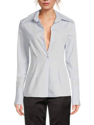 Laquan Smith Women's Cutaway Collar Cotton Top In White