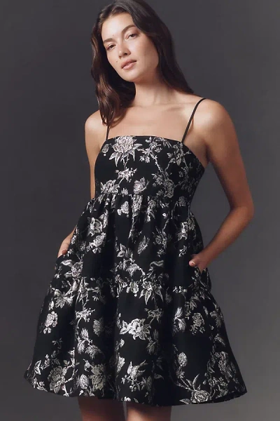 Endless Rose Sleeveless Floral Jacquard Mini Dress In Black
