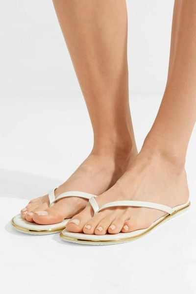 Shop Tkees Foundations Gloss Patent-leather Flip Flops In White